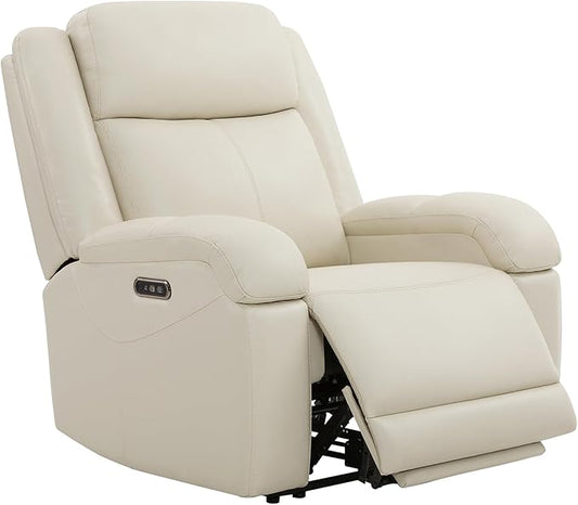 Watson & Whitely Oversized Genuine Leather Power Recliner Chairs for Big and Tall, Wall Hugger Recliner with Power Headrest & Charging Ports, Extra Large Reclining Chair for Living Room, Cream