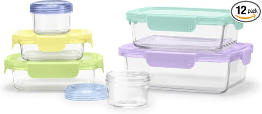 Ello Color Lock 12PC Mixed Glass Food Storage Sets, Leak-Proof Glass Food Storage Containers with Airtight BPA-Free Plastic Lids, Dishwasher, Microwave, and Freezer Safe, Purple Rain