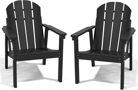 Adirondack Chair Set of 2, All Weather HDPE Fire Pit Chairs, Oversized Plastic Adirondack Chair for Outdoor, Balcony, Deck, Backyard, Patio, Garden, Poolside, Lawn Black