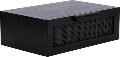 Kate and Laurel Ori Transitional Cane Rattan Floating Side Table with Pull-Out Storage Drawer, 18x13x6, Black