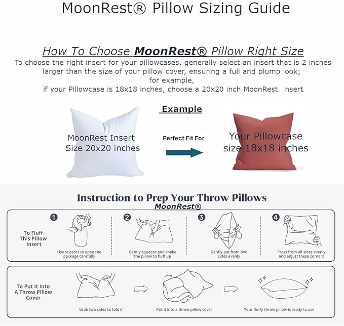 MoonRest® Synthetic Down Alternative 30x30 Square Pillow Insert Form, for Decorative Throw Pillow, Sofa, Cushions, Body and Bed - Pack of 2- Size 30” X 30”