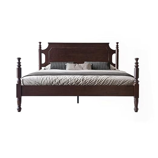 King Size Solid Wood Platform Bed Frame with Headboard & Footboard, 12 Strong Slats Base, Central Metal Legs, No Box Spring Needed, Easy Assembly, Anti-Noise & Slip-Free, Dark Roast Oak Finish, ROK-32