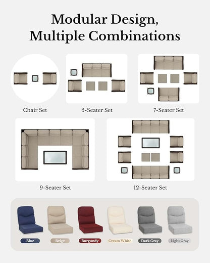 HILLGA Luxury Patio Furniture Set with 6-inch Thick Cushion, Outdoor Couch and High Back Swivel Rocker Patio Chairs, 10PCS Wicker Conversation Set for Deck Yard and Poolside, Burgundy (V2)