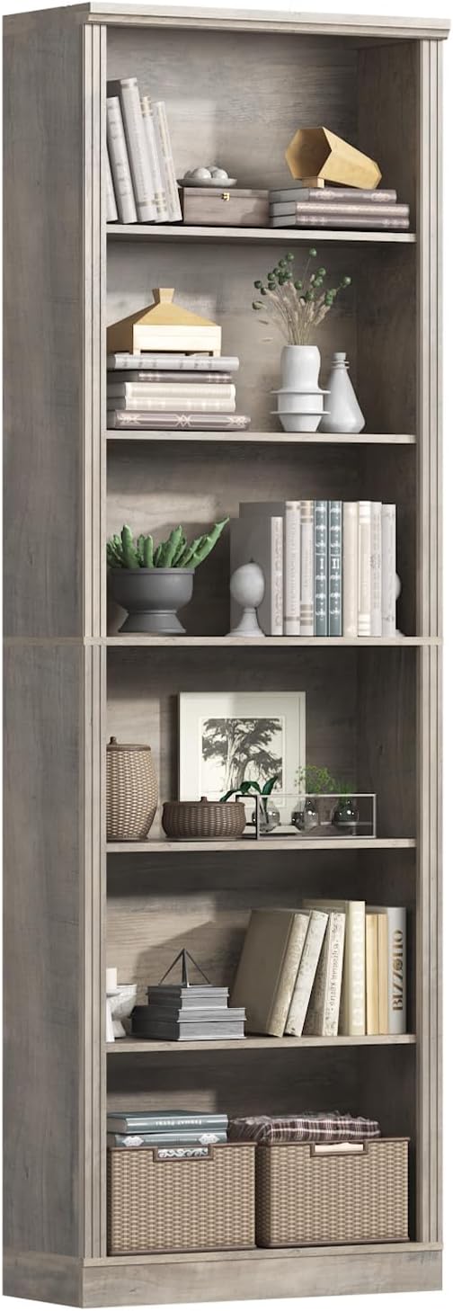 75" Tall Bookshelf & Bookcase, 6-Tier Adjustable Storage Shelves, Book Shelf with Anti-Tipping Device, Floor Standing Modern Display Rack for Living Room, Bedroom, Office, Grey
