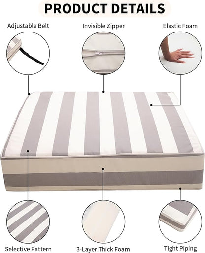 Outdoor Seat Cushions Set for Patio Furniture Thick Patio Cushion Set Weather-Resistant Cushions 23.6" W x 23.6" D x 5” T,Grey Stripes