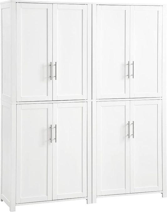 Crosley Furniture Savannah 2-Piece Pantry Storage Cabinet Set with Shelves, Kitchen, Dining, or Laundry Room, White
