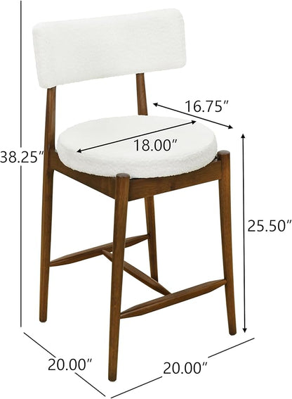 Christopher Knight Home Ebany 25.50" H Barstools Set of 2, Upholstered Counter Stool, Comfy Backrest Kitchen Stool, Rubberwood Frame Stool Chair, Bistro Chair for Kitchen Dining Room, Beige+Brown
