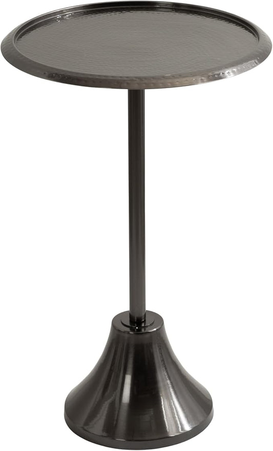 Kate and Laurel Sanzo Modern Pedestal Side Table; 15 x 15 x 24; Gray Gunmetal; Decorative End Table with Hammered Tabletop for Use as a Bedroom Nightstand or Living Room Accent Table