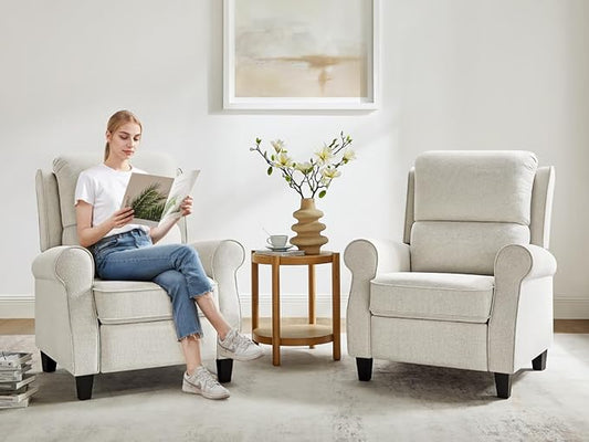 Recliner Chair for Living Room, Modern Reclining Sofa Home Theater Seating with Upholstered Push Back, Mid-Century Reclining Armchair with Lumbar Support, Bedroom, Reading Nook, Office, Set of 2