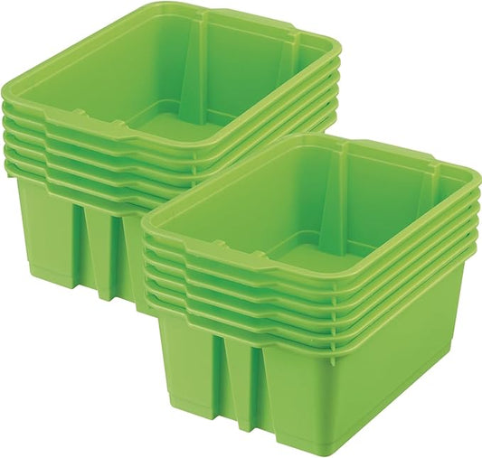 Really Good Stuff-160074GRN Stackable Plastic Book and Organizer Bins for Classroom or Home Use – Sturdy, Colored Plastic Baskets (Set of 12)