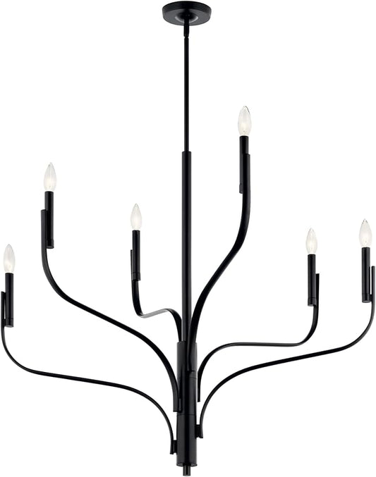 KICHLER Livadia 6-Light Chandelier, Soft Modern-Light in Black, for Foyer, Great Room, or Vaulted Dining or Bedroom (33" x 36.25"), 52673BK