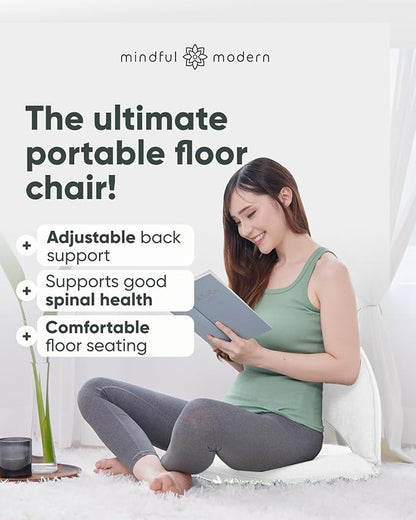 Mindful Modern Meditation Chair | Adjustable Floor Chair with Back Support | Padded Floor Seat for Posture Support and Comfort | Portable Folds Flat for Storage | Indoor/Outdoor Use | Classic White