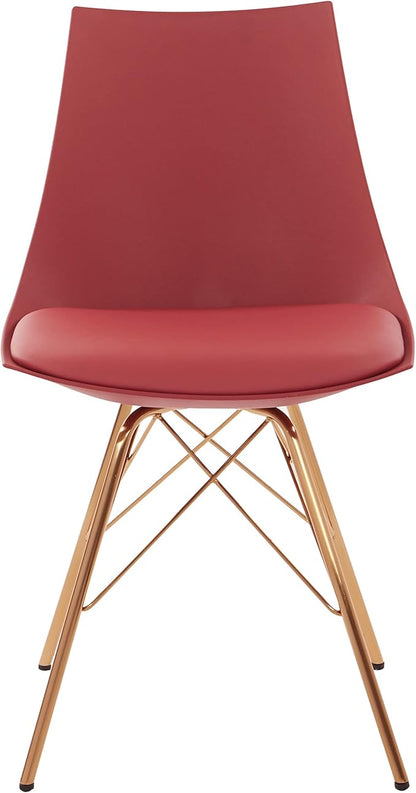 OSP Home Furnishings Oakley Mid-Century Modern Bucket Dining Chair with Faux Leather Padded Seat, Desert Rose
