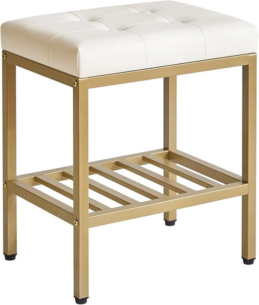 IBUYKE Rectangular Makeup Stool with Adjustable Feet and Storage Space, Footrest Chair, PU Vanity Seat, Multi-Use as Small Side Table or Ottoman, for Bedroom, White WBD017W