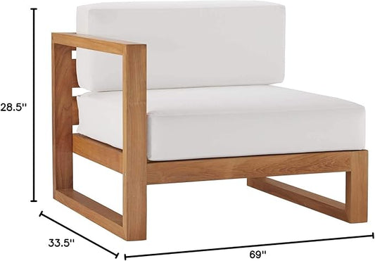Modway EEI-4256-NAT-WHI-SET Upland Patio Teak Wood 2-Piece Sectional Sofa Loveseat, Natural White
