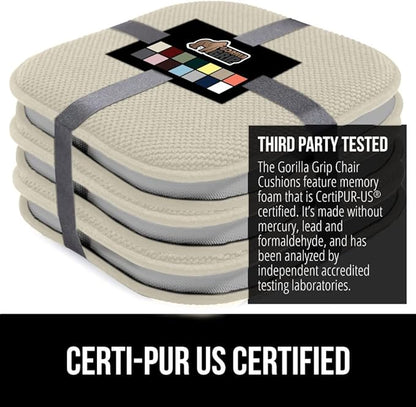 GORILLA GRIP Chair Cushions, Set of 8, 16x16, Memory Foam Pads for Dining Room, Kitchen Table, Office Desk, Rocking Chairs, Stay in Place Backing, Comfortable Microfiber Seat Cover Pad Cushion, Cream