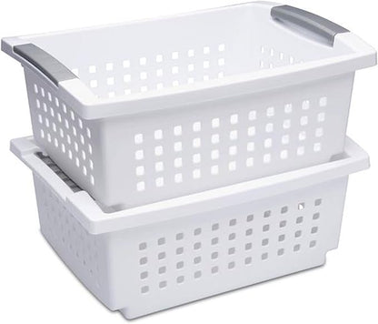 Sterilite Stackable Storage Bin and Organization Basket with Flip Down Accent Rails for Home and Household Organization, Medium, White (20 Pack)