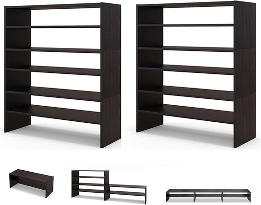 COSTWAY Shoe Rack, 6-Tier Extra Wide Shoe Shelf for Closet with Stackable Design, 31" Freestanding Storage Shoe Stand for Small Space Entryway Hallway Closet (2, Brown)