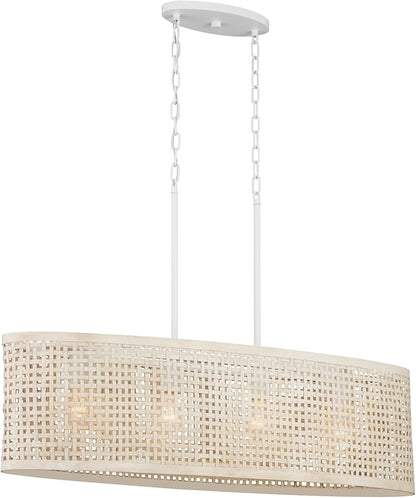 KICHLER Sayulita 4-Light Linear Chandelier in a Classic White Finish with a White Washed Wicker Shade, 82402