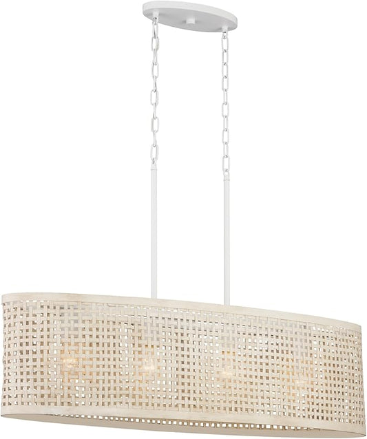KICHLER Sayulita 4-Light Linear Chandelier in a Classic White Finish with a White Washed Wicker Shade, 82402