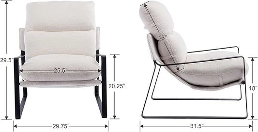 DUOMAY Modern White Sherpa Accent Chair, Comfy Lounge Lazy Chair with Metal Leg, Mid-Century Corner Arm Chair for Living Room Bedroom Office Apartment