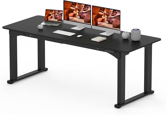 4 Legs Standing Desk, Large 79x31 Inches Electric Adjustable Height Desk with Splice Board, Stand Up Desks Home Office Computer Workstation, Black