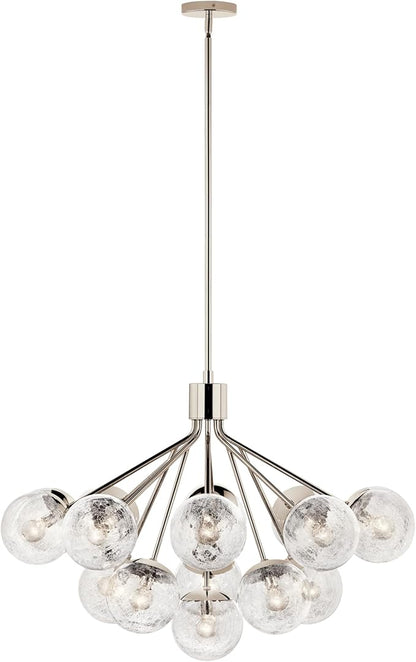 KICHLER Silvarious 16-Light Convertible Chandelier, Soft Modern Light with Clear Crackled Glass in Polished Nickel, for Dining Room, Living Room or Foyer (26" x 38"), 52702PN