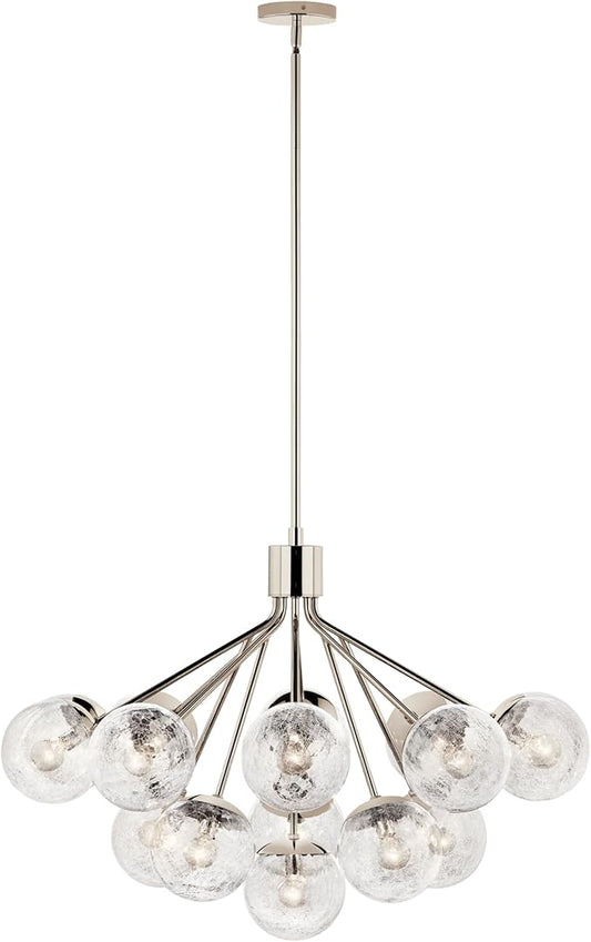 KICHLER Silvarious 16-Light Convertible Chandelier, Soft Modern Light with Clear Crackled Glass in Polished Nickel, for Dining Room, Living Room or Foyer (26" x 38"), 52702PN