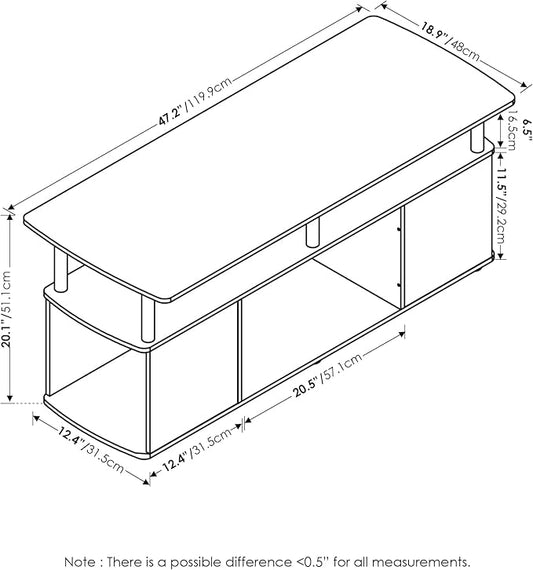 Furinno Jaya Coffee Table, Rectangle Modern Coffee Table with Open Shelf, Side Table with Side Storage, for Living Room, Bedroom, Home Office, White Oak/Stainless Steel