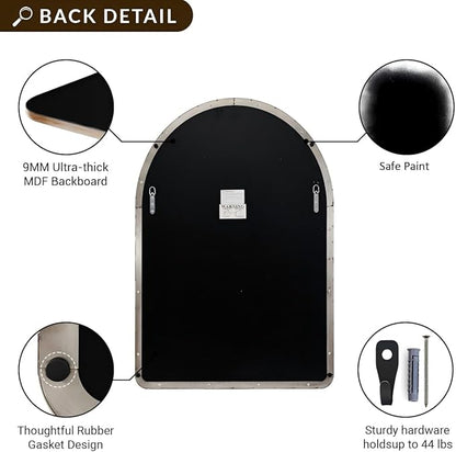 ANDY STAR Chrome Bathroom Mirror, 20" x 30" Arch Mirror in Stainless Steel Metal Frame, Chrome Arched Bathroom Mirror for Wall, Arch Top Rounded Corner 1" Deep Set Design Wall Mount Hangs Vertical