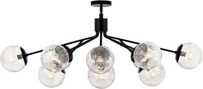 KICHLER Silvarious 12-Light Linear Convertible Chandelier, Soft Modern Light with Clear Crackled Glass in Black, for Dining Room or Living Room (17.75" x 26.75" x 48"), 52703BK
