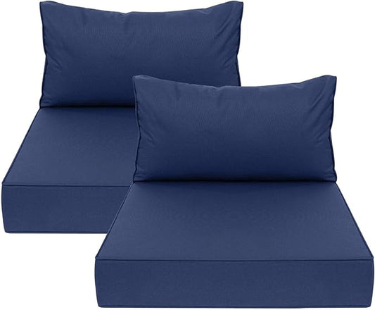 AAAAAcessories Outdoor Deep Seat Cushions, Waterproof, Fade-Resistant Patio Furniture Replacement Cushions, 24" x 24" x 5" + 24" x 13.5", Set of 2, Navy Blue
