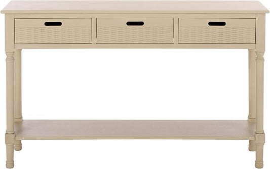 SAFAVIEH Home Collection - Landers Sand Console Table with 3 Basket Drawers and 1 Shelf, Farmhouse Accent Entryway Table (CNS5711G)