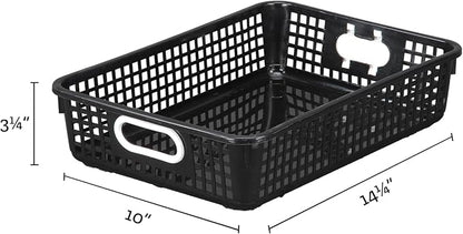 Really Good Stuff Small Plastic Paper Baskets, 14" x 10" x 3.25", 12 Pack, Black, Plastic Mesh Baskets for Classroom, Home, and Office, Fits A4 Paper, Documents, Files, Magazines