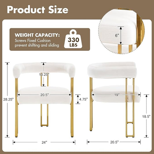 Beige and Gold Modern Dining Chairs Set of 6, Velvet Upholstered Barrel Armchairs with Metal Legs for Kitchen Island, Mid Century Accent Chairs for Dining Room Living Room, Open-Back