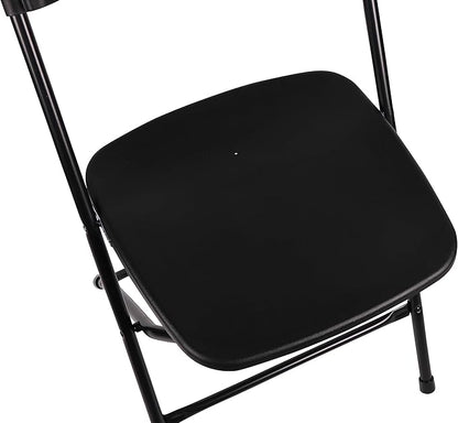 BTEXPERT Set of 4, Black Plastic Folding Chair Steel Frame Commercial High Capacity Event Chair Lightweight Set for Office Wedding Party Picnic Kitchen Dining Church School