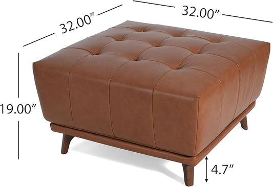 Christopher Knight Home Kinsley Square Ottoman Footstool, Ottoman Chair with Large Seat, Faux Leather Upholstery Coffee Table, Modern Side Table for Living Room Bedroom Home Decor, Brown
