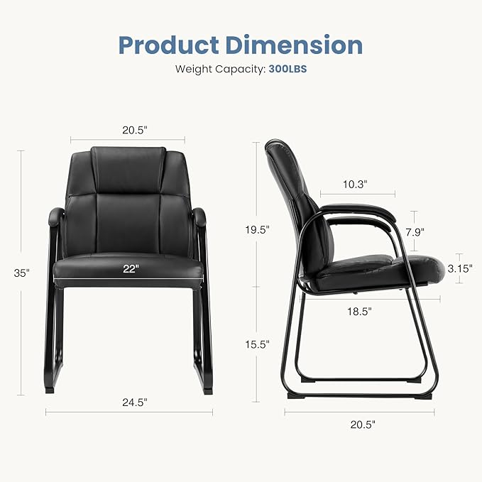 NEWBULIG Waiting Room Guest Chairs Set of 2, Stationary Office Reception Chairs No Wheels, Comfy Padded Arms and Seld Base, for Conference Room Lobby Home Computer Desk Bedroom Elderly, Black