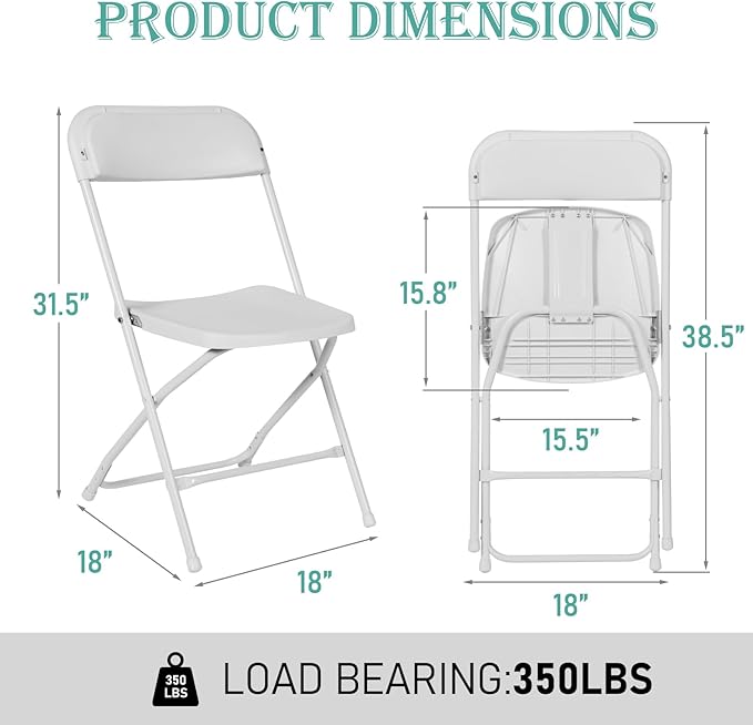 70 Pack Plastic White Folding Chairs, Portable Stackable Commercial Party Folding Chairs with Steel Frame 350lbs for Home Office Outdoor Indoor Office Wedding Party Event