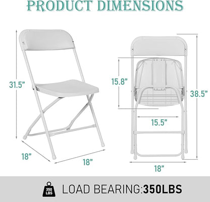 80 Pack Plastic White Folding Chairs, Portable Stackable Commercial Party Folding Chairs with Steel Frame 350lbs for Home Office Outdoor Indoor Office Wedding Party Event