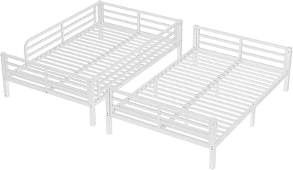 Bellemave Full XL Over Full XL Bunk Bed with Headboard and Build in Ladder, Heavy Duty Bunk Beds with Guardrail, Convertible Bunk Bed, Easy Assemble, Mattress Not Included, White