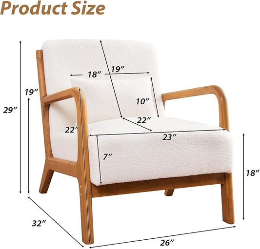 Accent Chair Mid Century Modern Chair Sherpa Fabric Living Room Chairs with Solid Wood Frame Comfy Upholstered and Lumbar Pillow Reading Side Chair Easy Assembly for Bedroom (2, White)