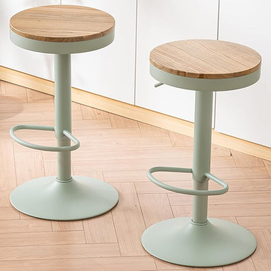 Kidol & Shellder Bar Stools Set of 4 Round Adjustable Swivel Barstools Modern Backless Bar Chairs Wooden Seat Counter Height Stools Armless for Kitchen Island, Cafe, Dining Room (Mint Green)