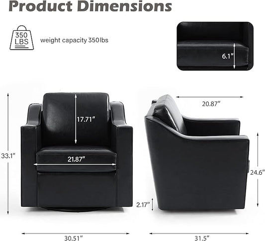 UIXE Swivel Accent Chair Set of 2, Faux Leather Upholstered Arm Chair for Living Room, Modern Club Armchair Comfy Single Sofa Bedroom Reading Seat with Lumbar Pillow - Black