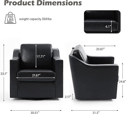 UIXE Faux Leather Swivel Accent Chair, Upholstered Arm Chair for Living Room, Modern Club Armchair Comfy Single Sofa Bedroom Reading Seat with Lumbar Pillow - Black