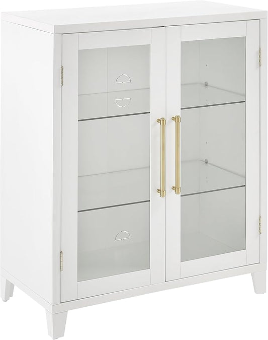 Crosley Furniture Roarke Stackable Glass Door Kitchen Pantry Storage Cabinet, Accent Cabinets for Entryway, White