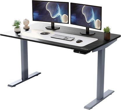RISE UP dual motor electric standing desk 60x30" black bamboo desktop premium ergonomic adjustable height sit stand up home office computer desk table motorized powered modern furniture small standup