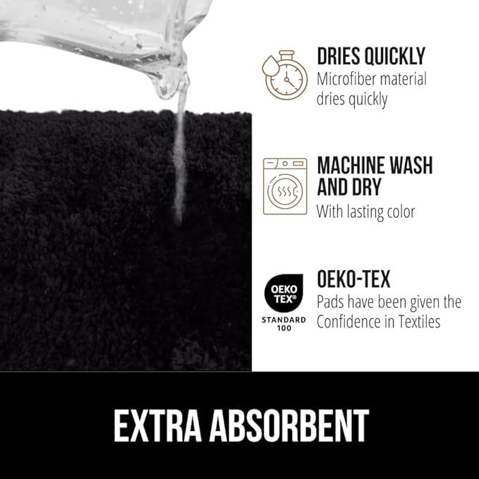 GORILLA GRIP Bathroom Rugs, 42x24, Ultra Soft Absorbent Mat, Thick Plush Bath Rug, Machine Washable, Microfiber Quick Dry, Mats for Shower, Bathtub and Floor, Home Decor Accessories, Black
