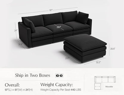 Txtin's Cloud Couches for Living Room L Shaped Sectional Couch with Ottoman Deep Plush 4 Seats Sofa Modern Sofa for Apartment Black