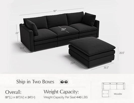 Txtin's Cloud Couches for Living Room L Shaped Sectional Couch with Ottoman Deep Plush 4 Seats Sofa Modern Sofa for Apartment Black